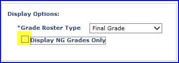 Display NG Only check box cleared screen shot Display NG Only check box cleared screen shot