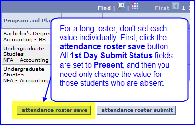 Attendance Roster Save button screen shot Attendance Roster Save button screen shot