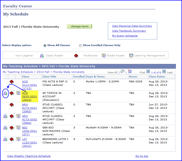 Class Roster button screen shot Class Roster button screen shot