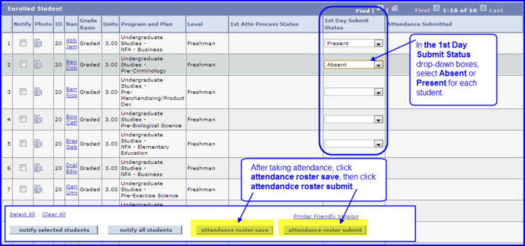 Roster Save and Submit screen shot Roster Save and Submit screen shot