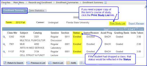 Enrollment Summary tab screen shot Enrollment Summary tab screen shot