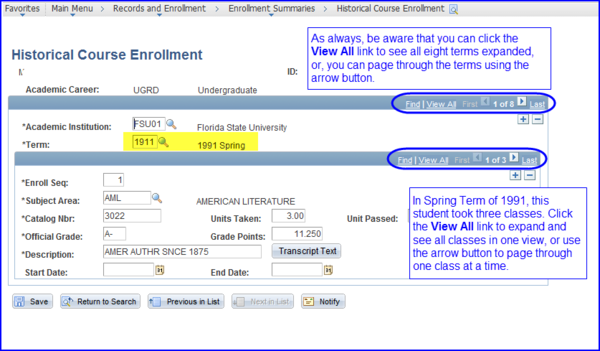 Historical Course Enrollment page screen shot Historical Course Enrollment page screen shot