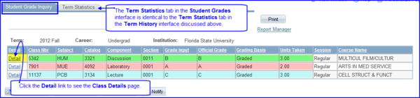 Student Grade inquiry tab screen shot Student Grade inquiry tab screen shot