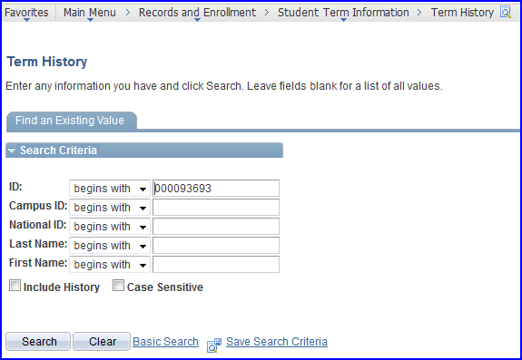 Term Histroy Search screen shot Term Histroy Search screen shot