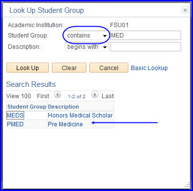 Look Up Student Group search Look Up Student Group search