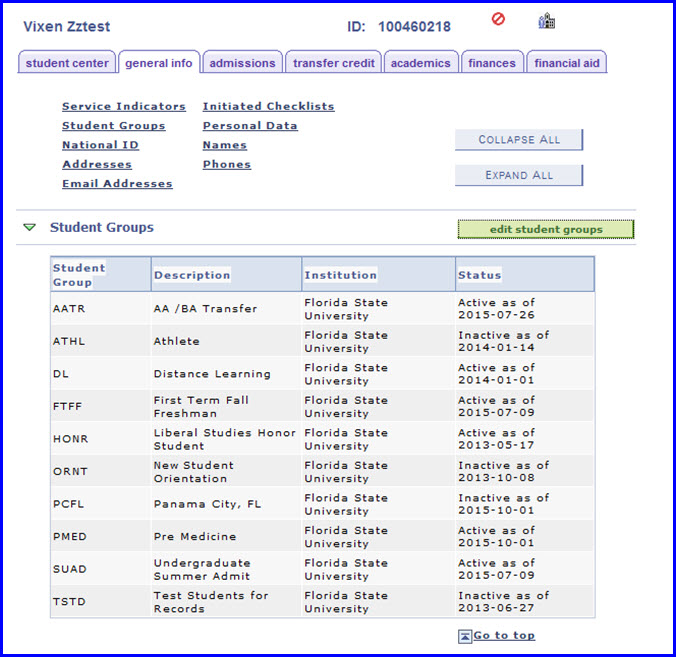 Student General Info tab Student General Info tab