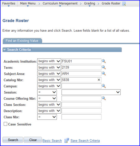 Grade Roster Search Criteria Grade Roster Search Criteria