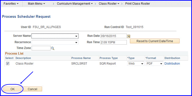 Process Scheduler Request page Process Scheduler Request page