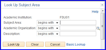 Look Up Subject Area fields Look Up Subject Area fields