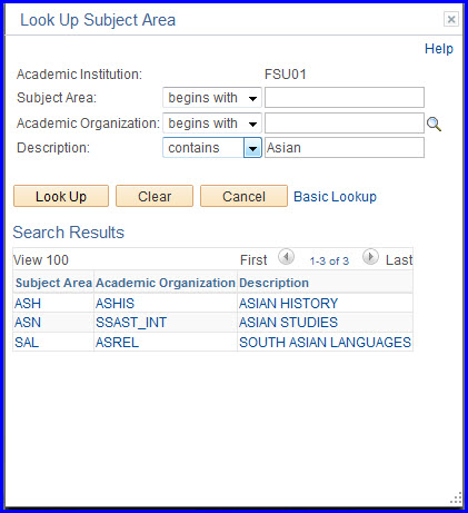 Look Up Subject Area Search Results Look Up Subject Area Search Results