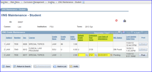 I/NG Maintenance screen shot I/NG Maintenance screen shot