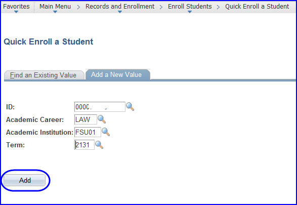 Quick Enroll --- Add a New Value screen shot Quick Enroll --- Add a New Value screen shot