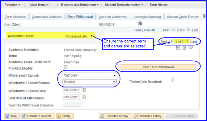 Term Withdrawal tab Term Withdrawal tab