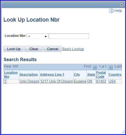 Look Up Location Nbr screen shot Look Up Location Nbr screen shot