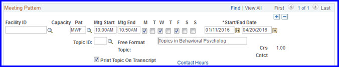 Meeting Patterns value selections Meeting Patterns value selections