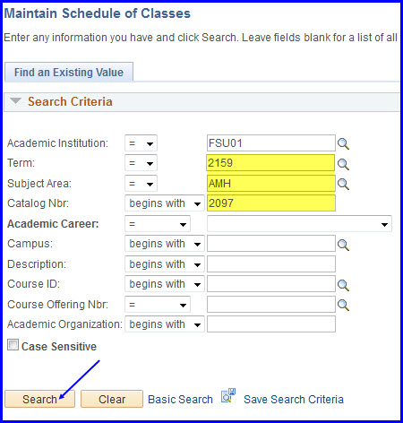 Maintain Schedule of Classes Search page Maintain Schedule of Classes Search page
