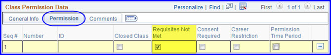 Permission tab-Requisites Not Met check box Permission tab-Requisites Not Met check box