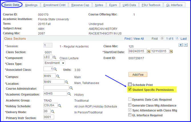 Student Specific Permissions check box Student Specific Permissions check box