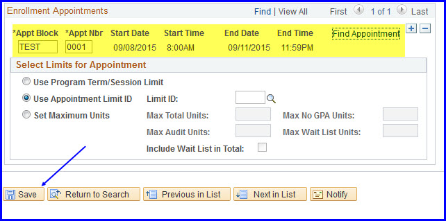 Enrollment Appointment values populated Enrollment Appointment values populated