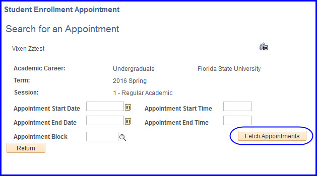 Fetch Appointments button Fetch Appointments button