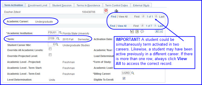 Record for a Term Activated Student Record for a Term Activated Student