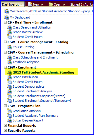 Dashboard navigation screen shot Dashboard navigation screen shot