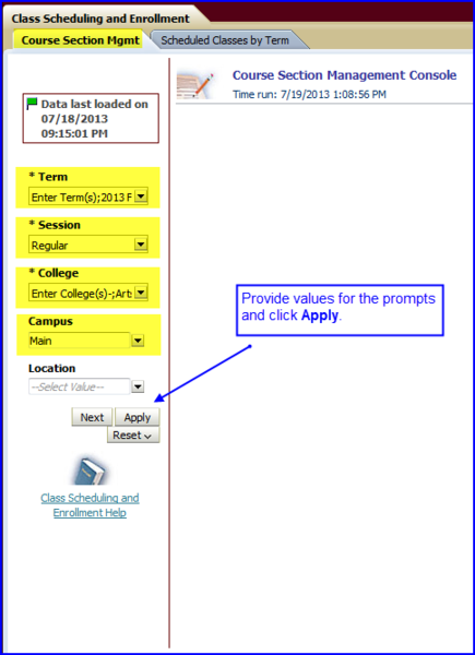 Course Section Mgmt tab screen shot Course Section Mgmt tab screen shot