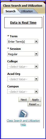 Class Search and Utilization dashboard screen shot