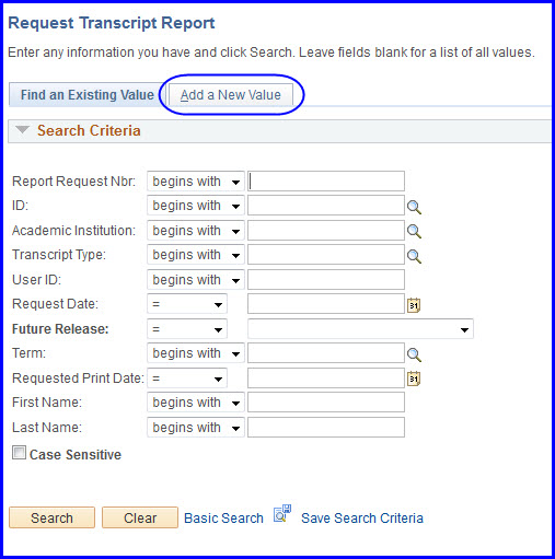 Add a New Value tab Add a New Value tab
