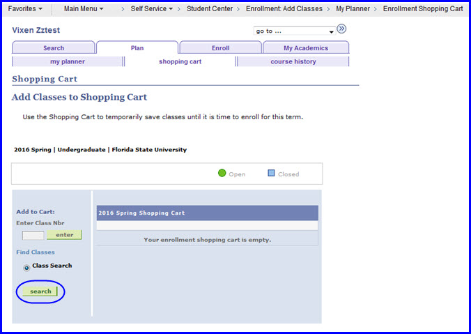 Add Classes to Shopping Cart page Add Classes to Shopping Cart page