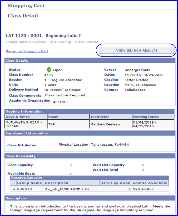 Class Detail page Class Detail page