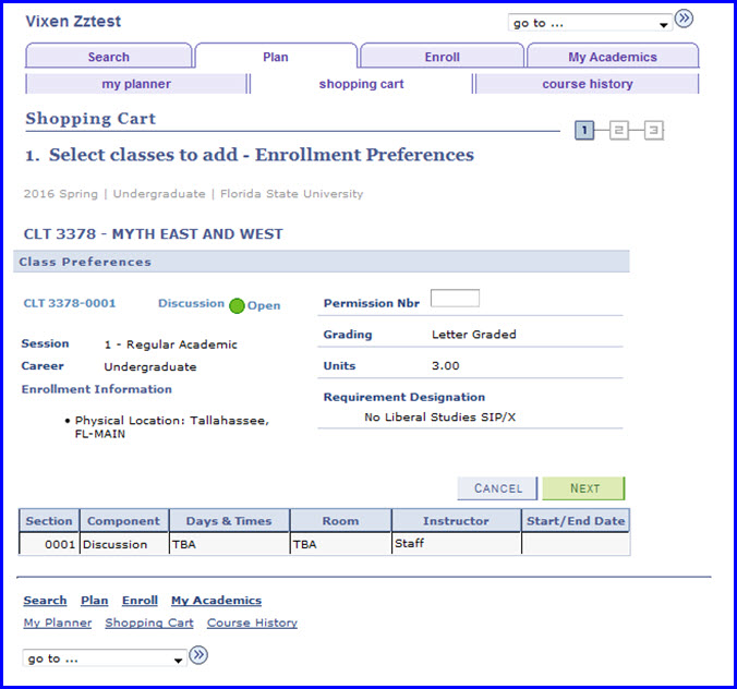 Enrollment Preferences page Enrollment Preferences page