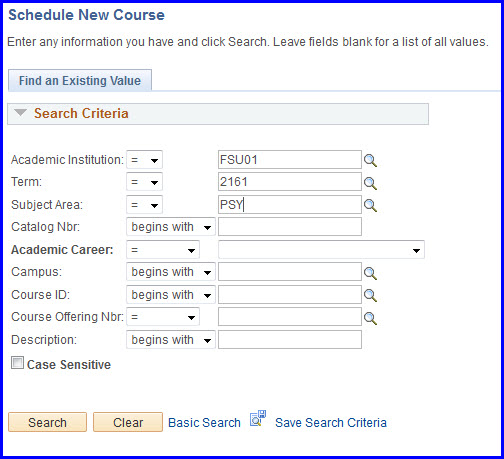 Schedule New Course Search