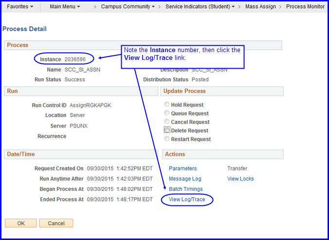 Process Detail View Log Trace Process Detail View Log Trace