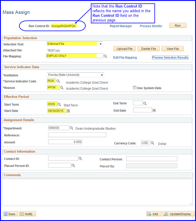 Run Control Name Run Control Name