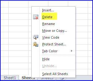 Delete worksheet screen shot Delete worksheet screen shot
