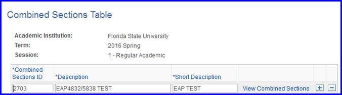 Combined Sections Table with Description Combined Sections Table with Description