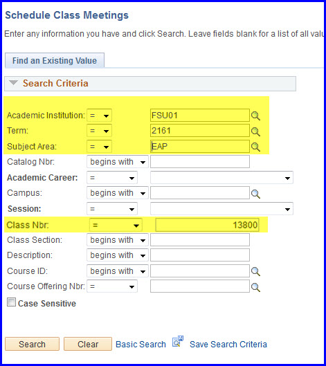 Schedule Class Meeting Search Schedule Class Meeting Search